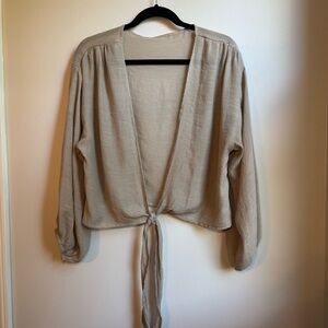Shein Tie Front Coverup Top Taupe Women's Medium (A1006)